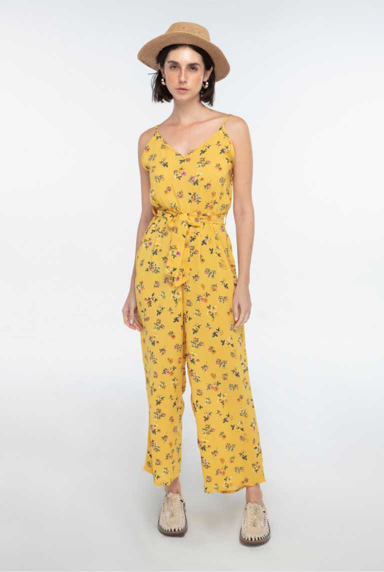 Floral Printed Belted Cullottes Jumpsuits-1