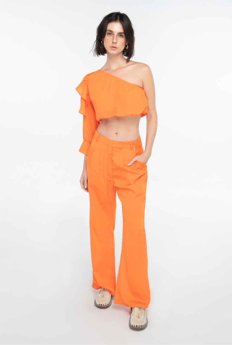 Single Shoulder Blouse with High Waisted Pant-1